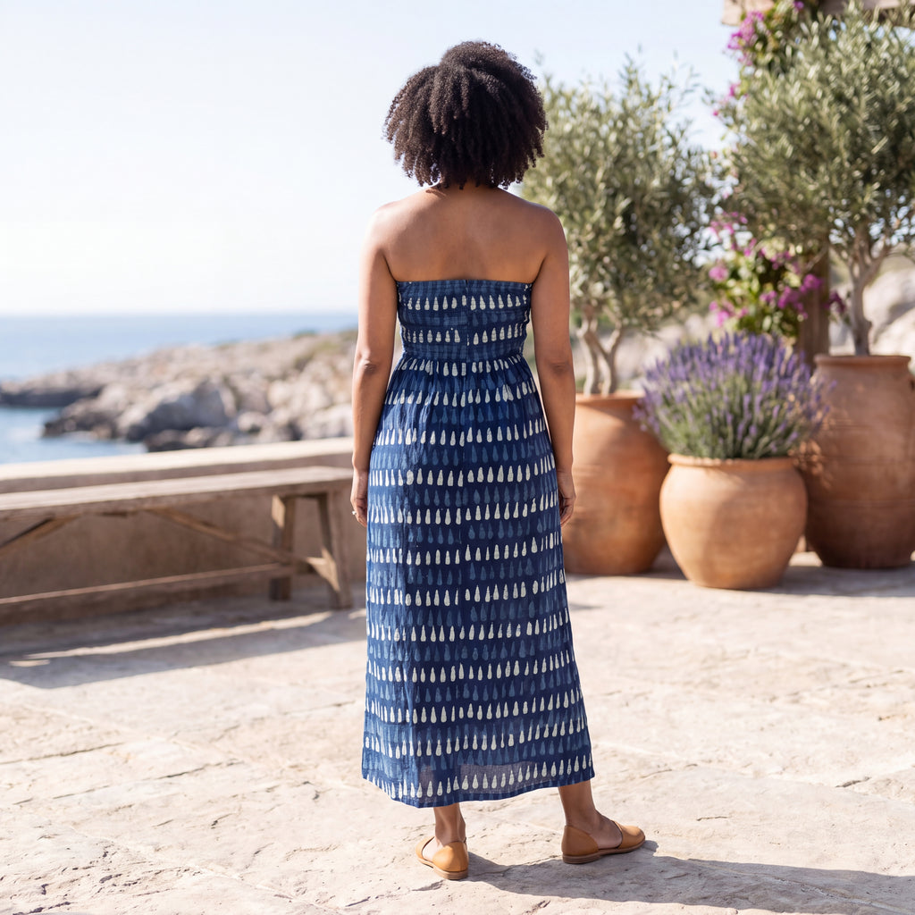 Nila Block Print Midi Dress - Indigo