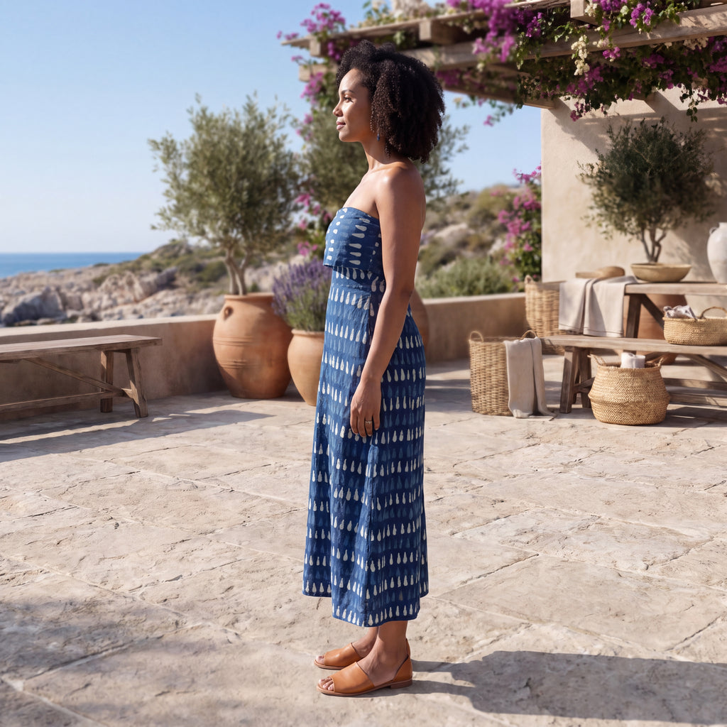 Nila Block Print Midi Dress - Indigo