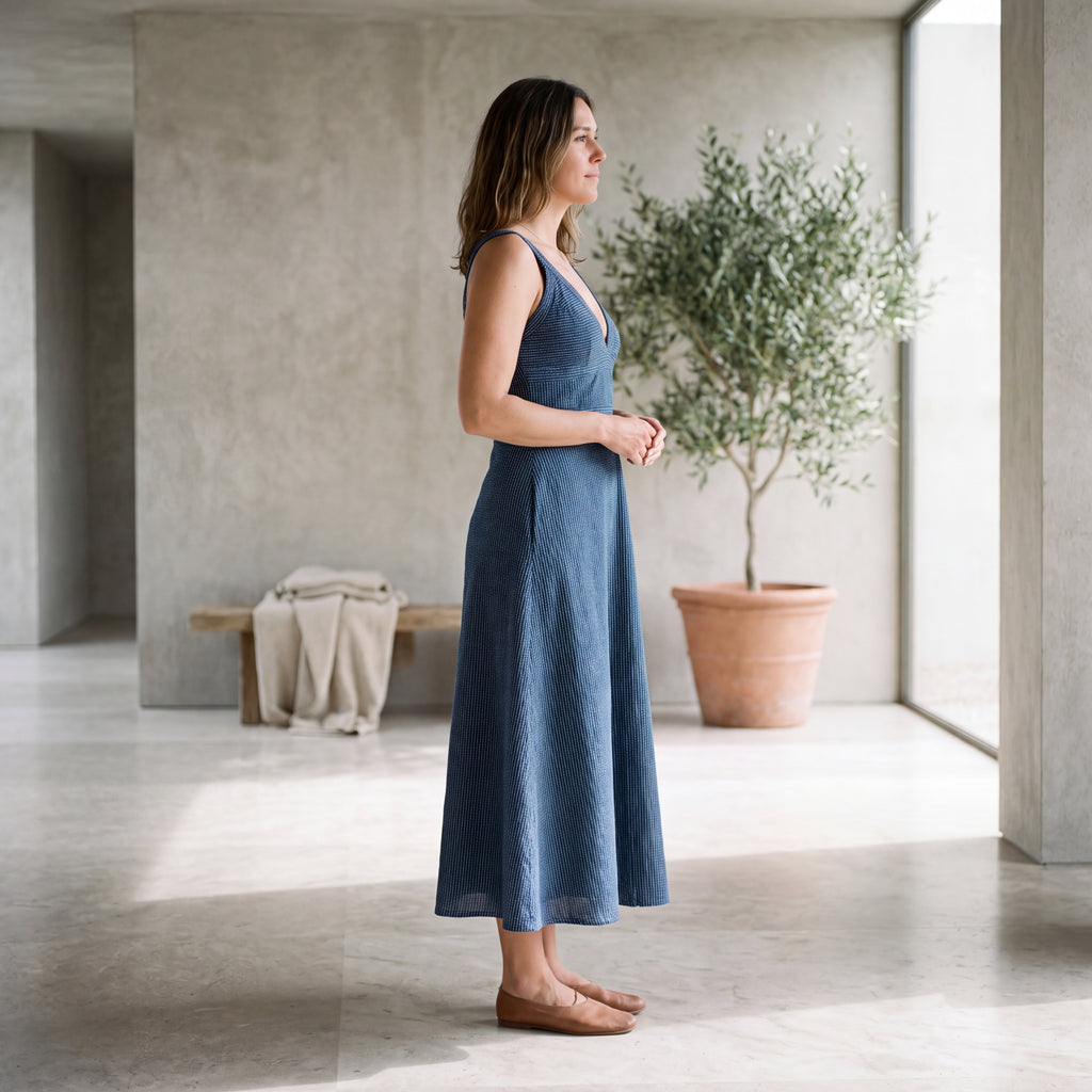 Tara Kantha Midi Dress - Indigo