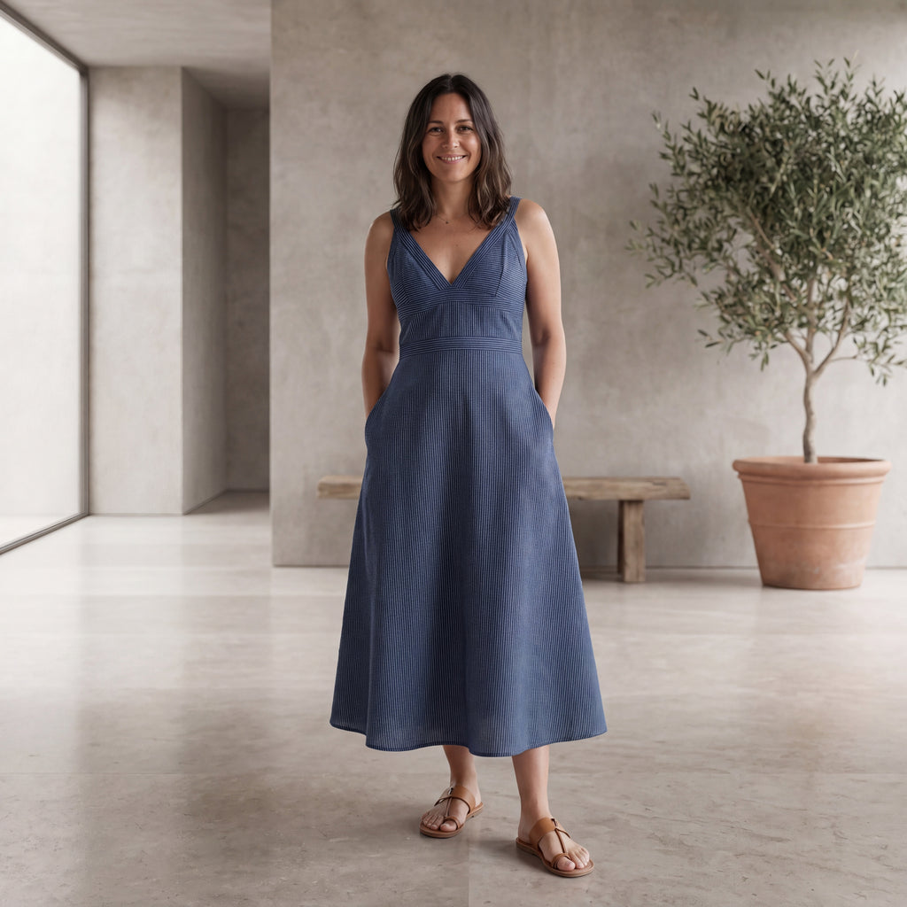 Tara Kantha Midi Dress - Indigo
