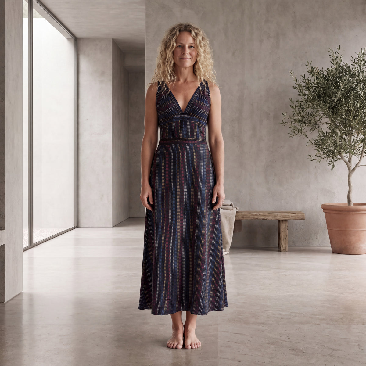 Tara Kantha Midi Dress - Onyx