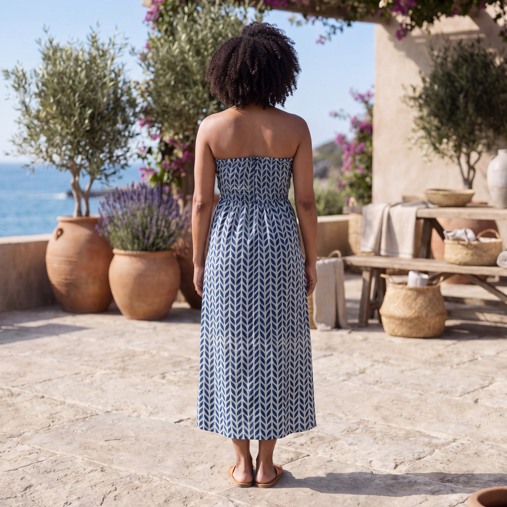 Nila Block Print Midi Dress - Ivory vines