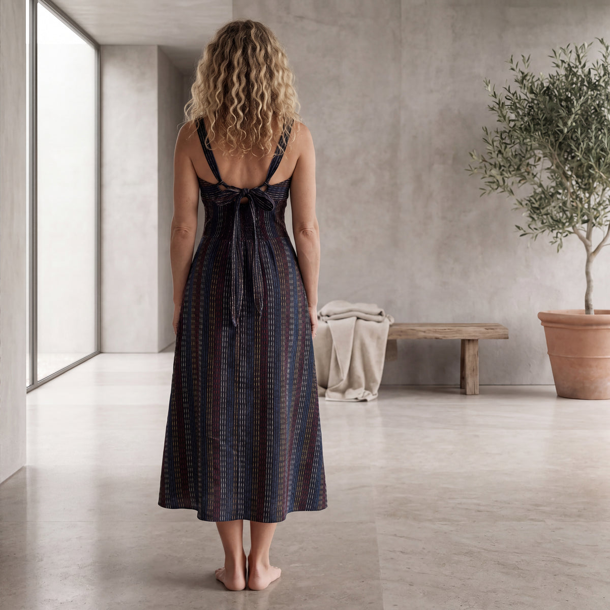 Tara Kantha Midi Dress - Onyx