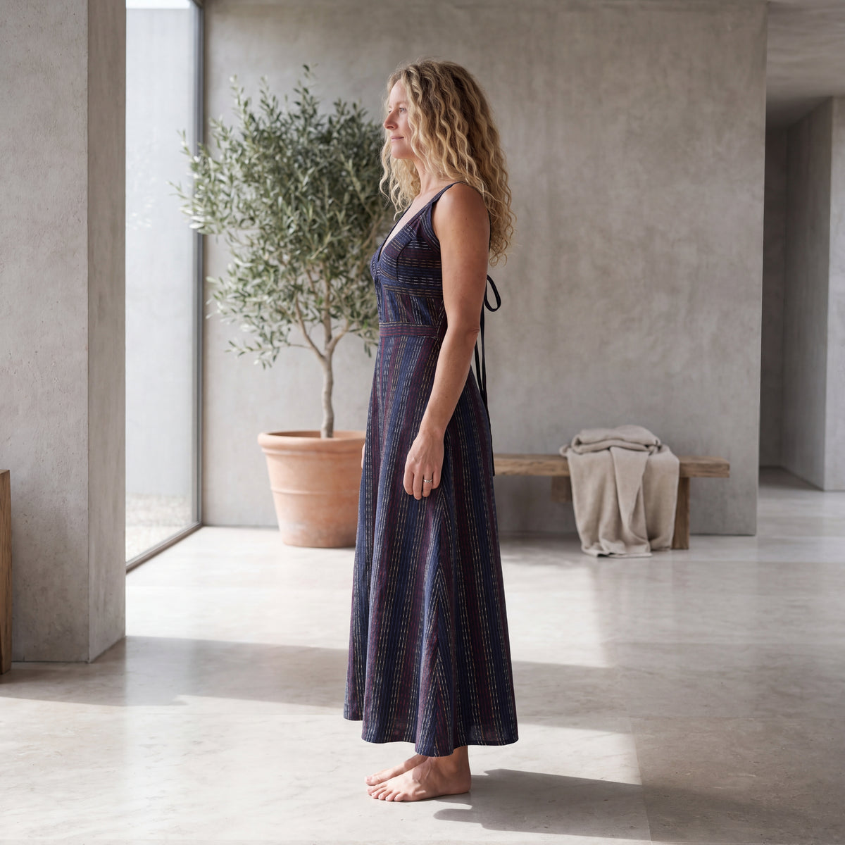 Tara Kantha Midi Dress - Onyx