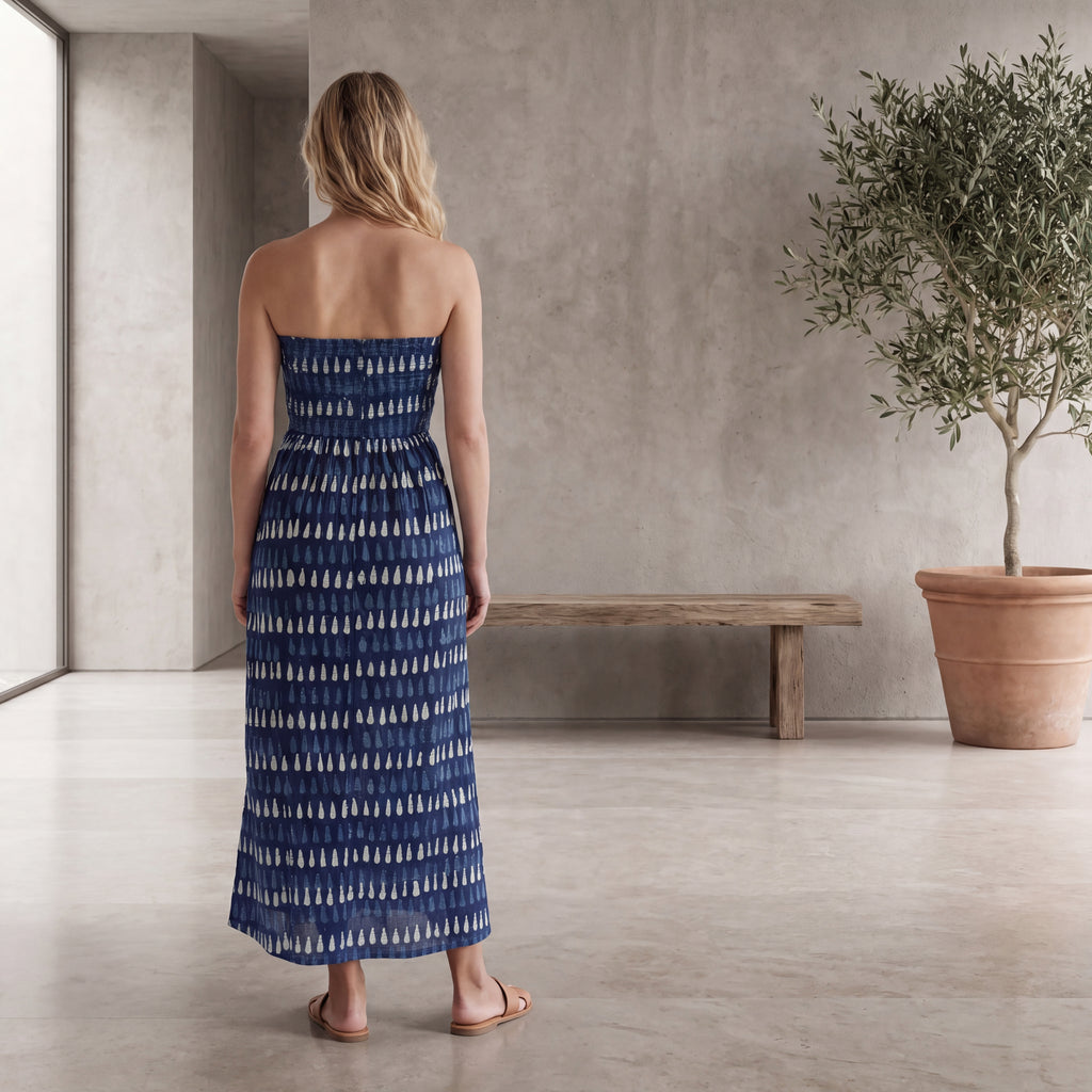 Nila Block Print Midi Dress - Indigo
