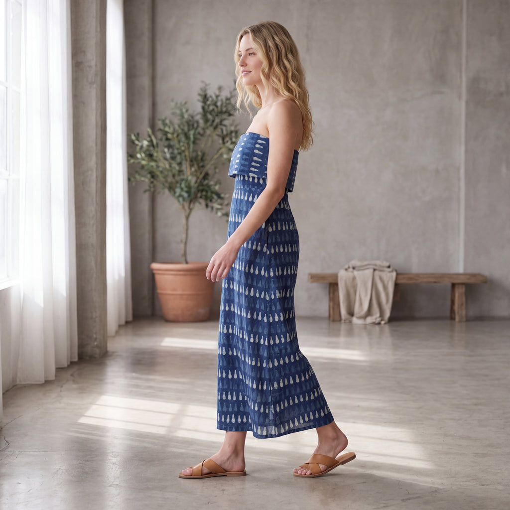 Nila Block Print Midi Dress - Indigo