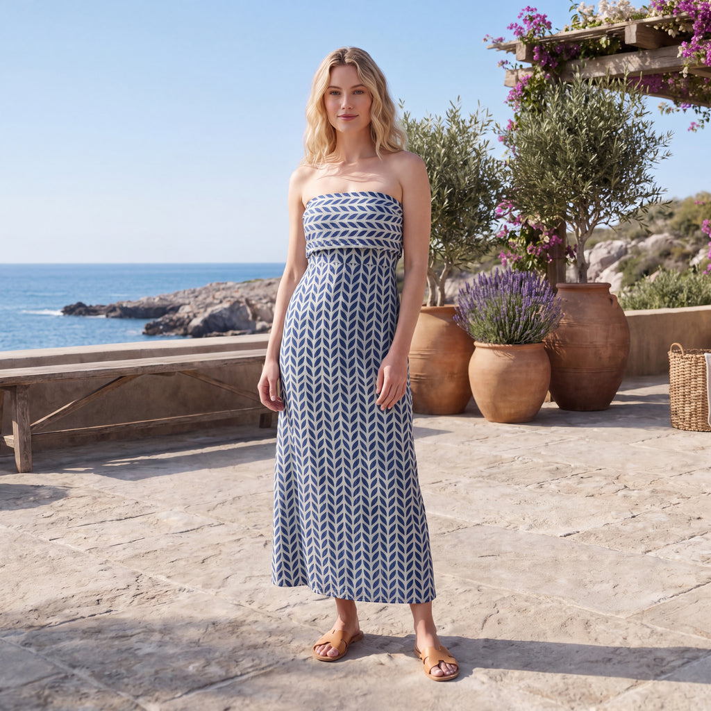 Nila Block Print Midi Dress - Ivory vines