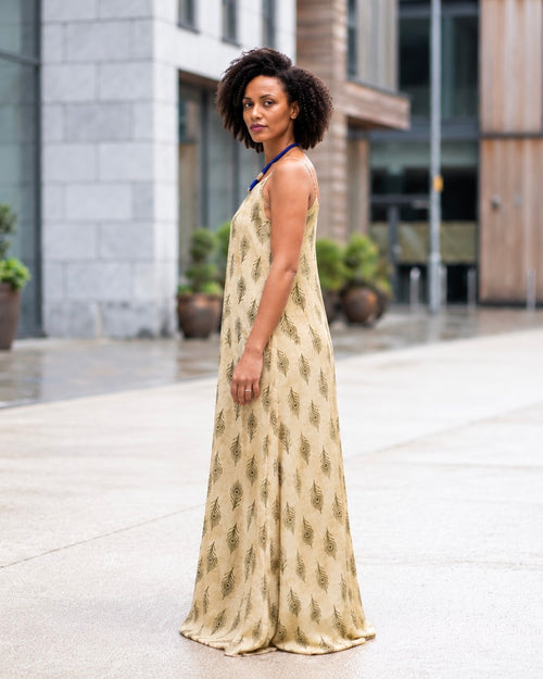 Leela Block Print Maxi Dress - Olive