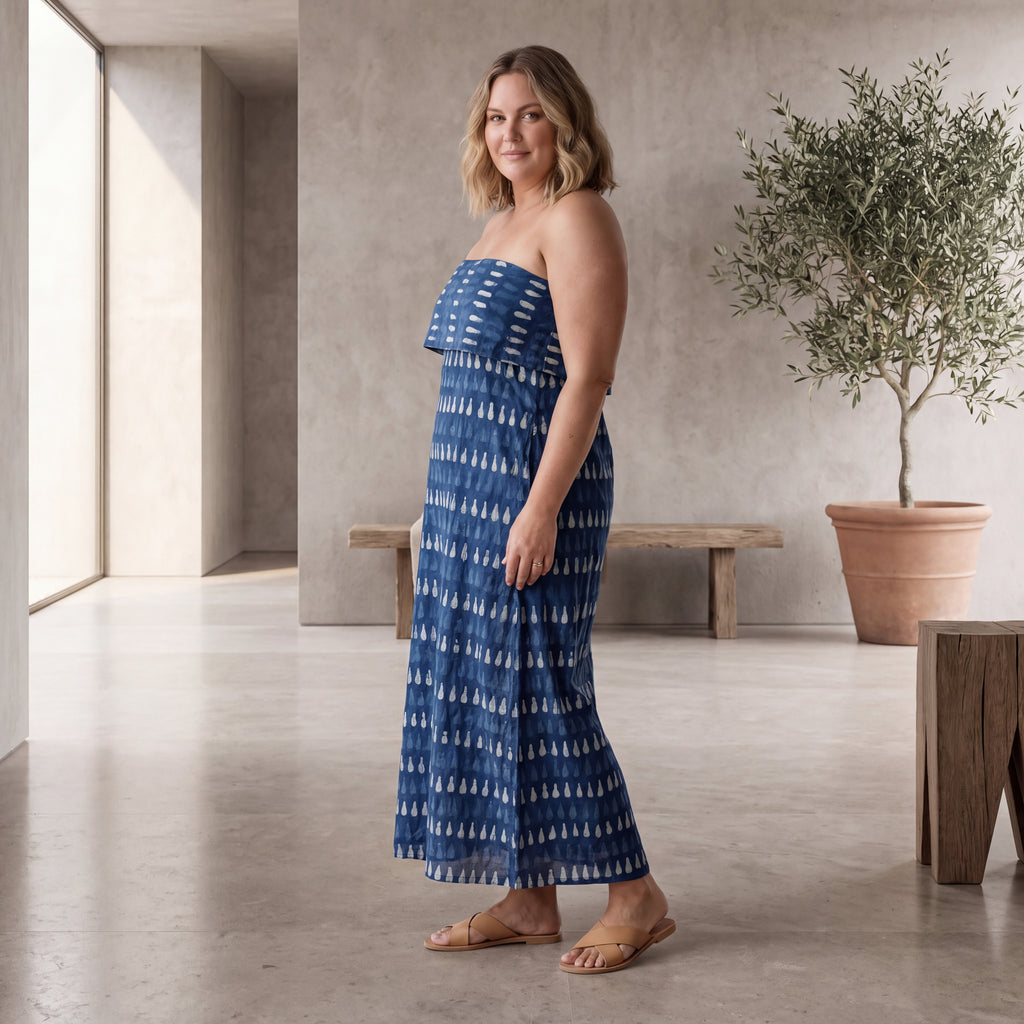 Nila Block Print Midi Dress - Indigo