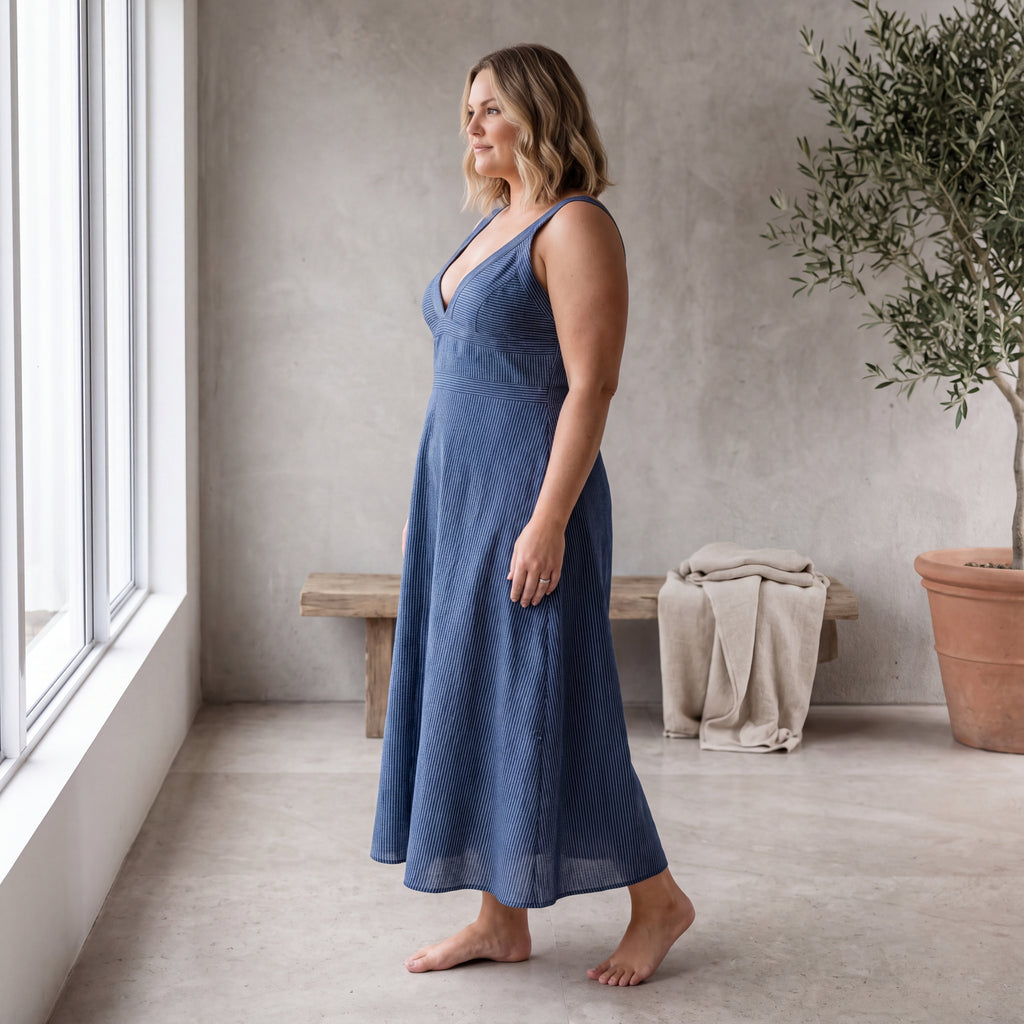 Tara Kantha Midi Dress - Indigo