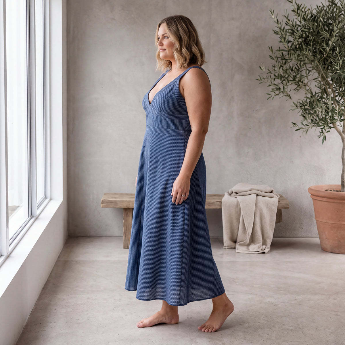 Tara Kantha Midi Dress - Indigo