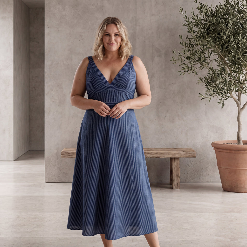 Tara Kantha Midi Dress - Indigo