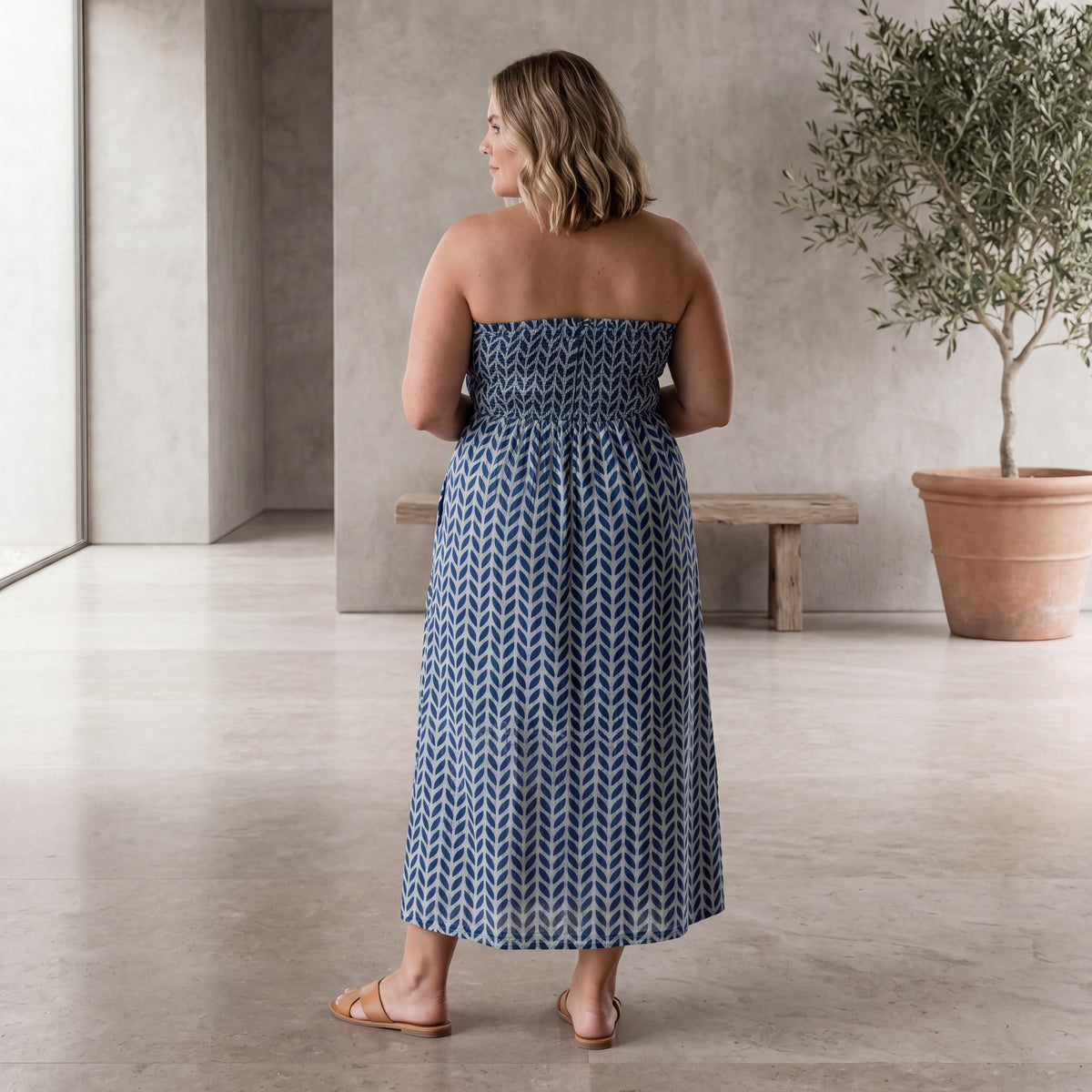 Nila Block Print Midi Dress - Ivory vines