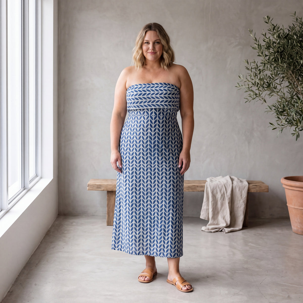 Nila Block Print Midi Dress - Ivory vines