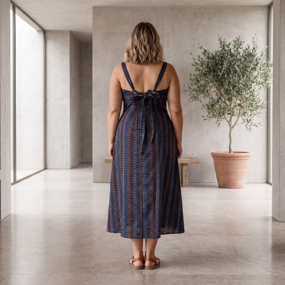 Tara Kantha Midi Dress - Onyx