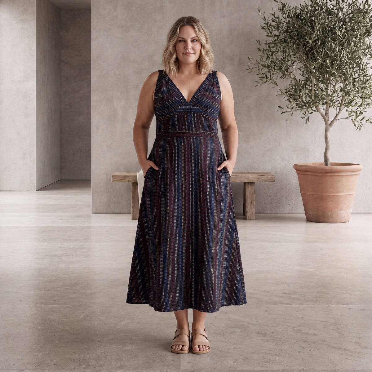 Tara Kantha Midi Dress - Onyx