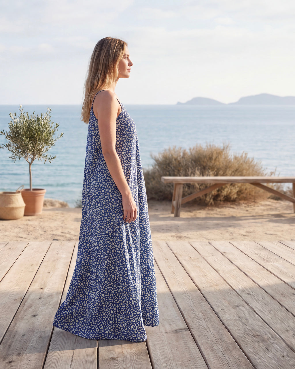 Leela Block Print Maxi Dress - Indigo Dots