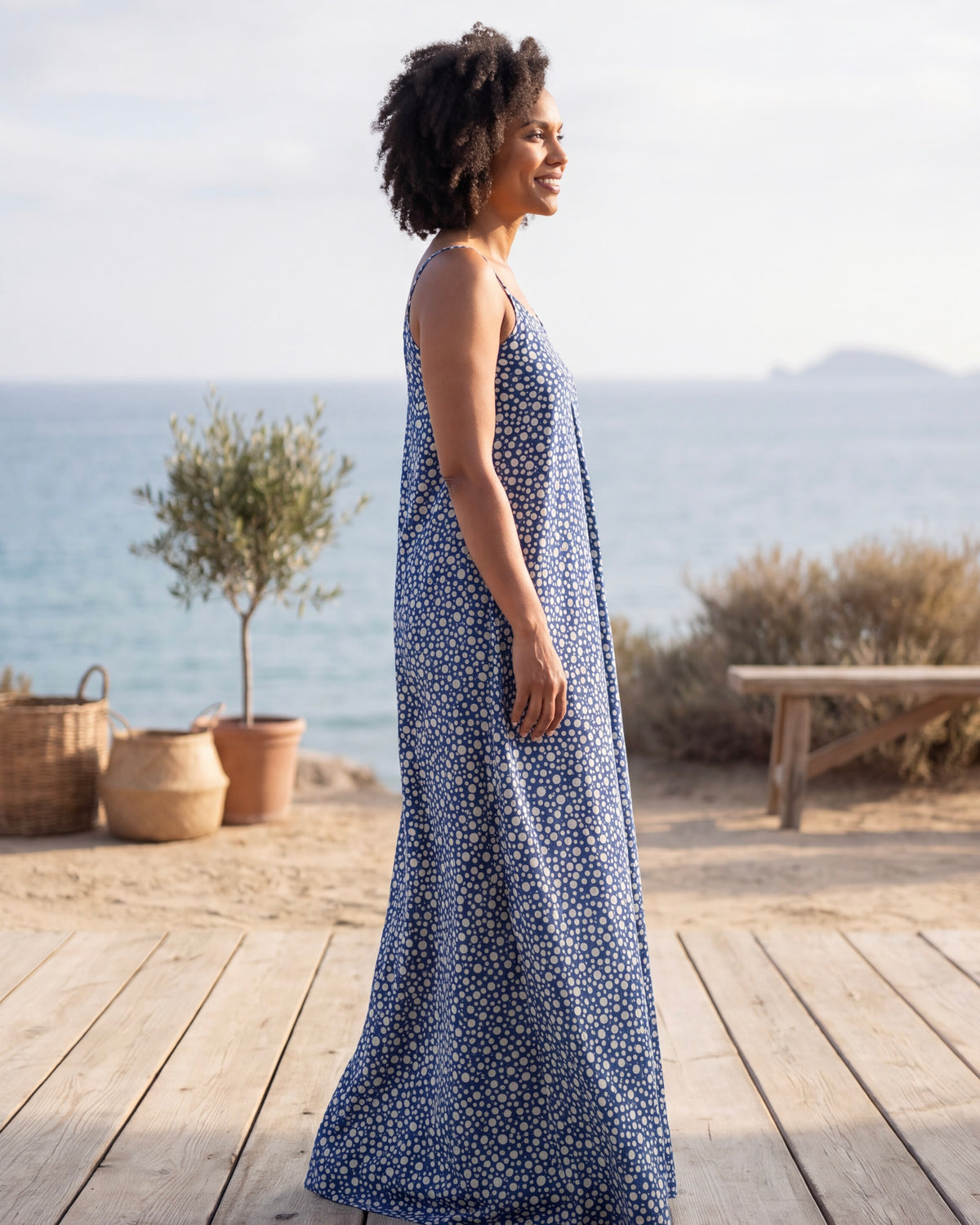 Leela Block Print Maxi Dress - Indigo Dots